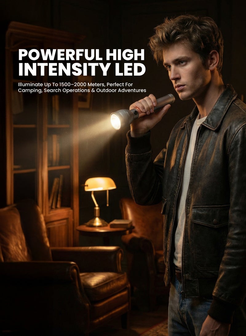 Team Rechargeable LED Flashlight  – Ultra‑Bright Long Range Torch (1500–2000m) | Waterproof, Shock & Corrosion Resistant | Heavy‑Duty Handheld Searchlight for Camping, Outdoor, Emergency - Image 4